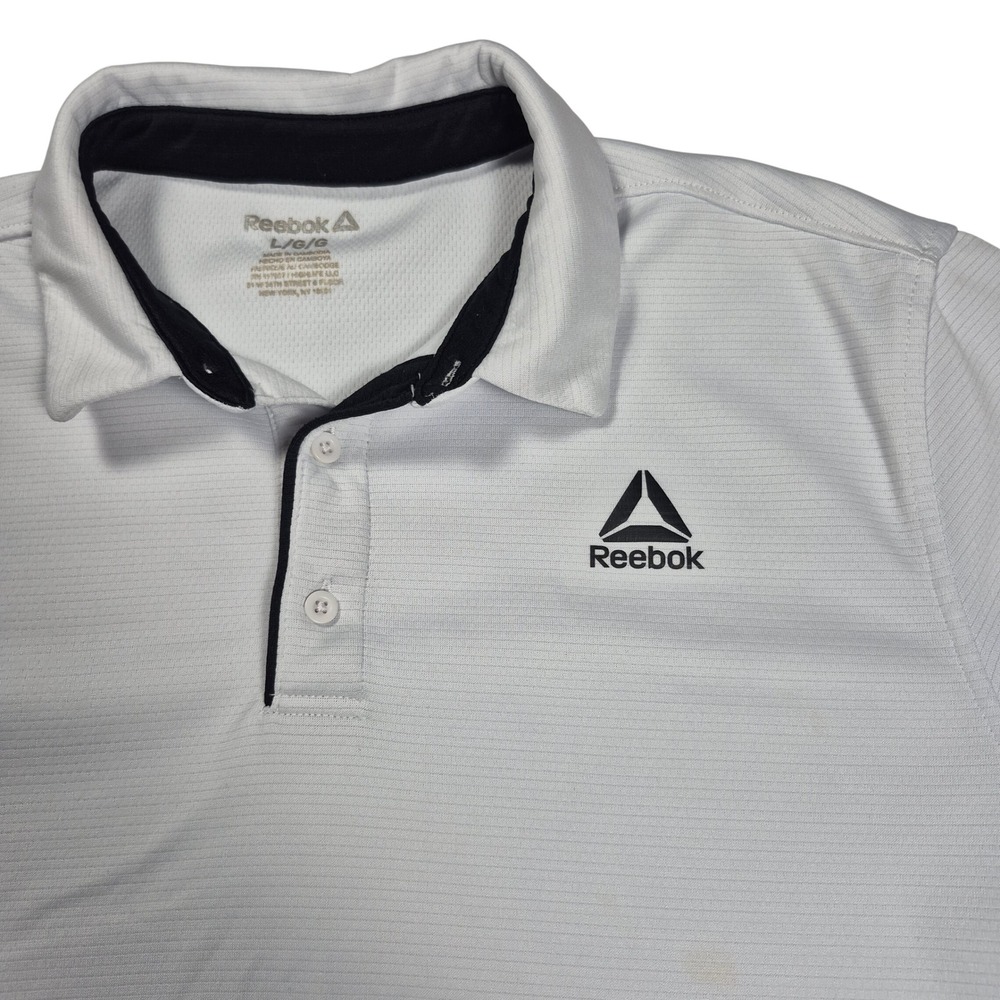 Reebok Golf Polo Shirt Men's Large White Performance Athletic Short Sleeve Logo